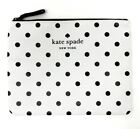 New Kate Spade Large Cosmetic Pouch Canvas Zipper White with Black Polka Dot