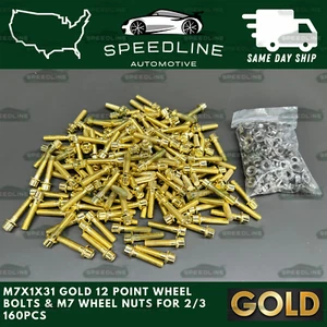 160PC M7x1.0x31 GOLD 12 Point Wheel Bolts & M7 Nuts For 2/3 Piece Wheels 160 - Picture 1 of 3