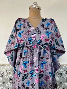 India Grey Butterfly Kaftan Summer Bikini Cover Up Maxi Beach Kimonos Dresses US - Picture 1 of 6