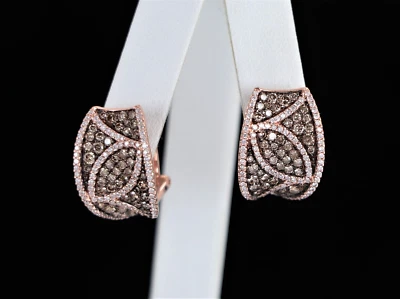 $4,900 MRB Oro Rosa 14k Marrón Coñac Diamante Huggie Omega Pendientes Traseros Foto 1 de 4