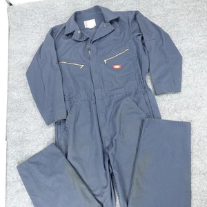 Dickies Coveralls Mens Medium Short Navy Blue Twill Workwear Zip Front Pockets - Picture 1 of 22