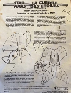 Kenner Star Wars Canadian Death Star Playset Assembly Instructions Sheet Copy - Picture 1 of 2