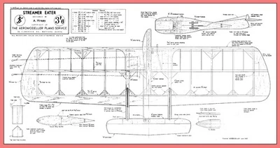 Aeromodeller Model Airplane Plans (FF): Streamer Eater 31" Span Combat for 2.5cc - Image 1 of 2