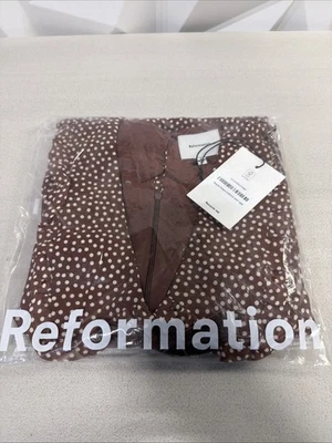 Reformation Kaylia Mini Dress Polka Dot Choco Size 2 - Image 1 of 4