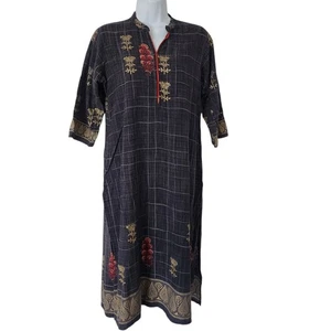 Lagi Women's Printed Kurta Tunic Mandarin Collar 3/4 Sleeve Gold Embroidered XL - Picture 1 of 10