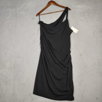 Grace Karin Midi Dress Women's 2XL Black One-Shoulder Stretch Ruched Bodycon NWT - Image 1 of 4