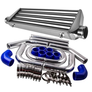 Intercooler universal de tubo y aleta 27" x 7" x 2,5" + kit de tubo turbo de aluminio de 2,5" - Imagen 1 de 20