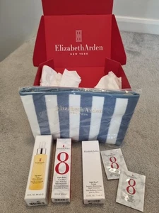 Elizabeth Arden Eight Hour Bundle, Oil, Hand Cream, Moisturiser + Striped Bag - Picture 1 of 6