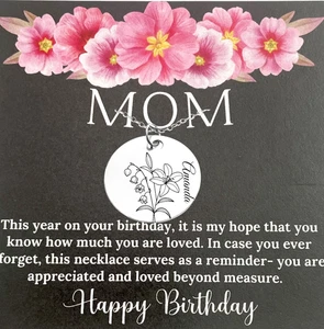 COLLANA INCISA LASER BUON COMPLEANNO MAMMA FIORE NASCITA MESE - Foto 1 di 3