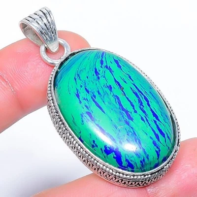 Ювелирные изделия винтажные кулон 2,0 дюйма (8279) с серебряным покрытием из азурита малахита - Изображение 1 из 3