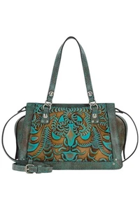 Cartera Bandolera Patricia Nash Corana Cuero Correa Turquesa Tooled Nueva - Imagen 1 de 3