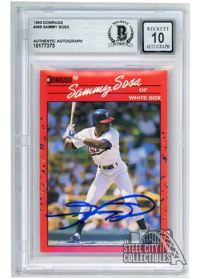 Sammy Sosa 1990 Donruss Rookie Autograph Card #489 BAS 10 - Image 1 of 1