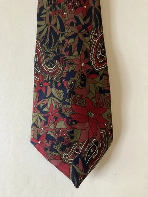Pure Silk by Wembley Men's Necktie Tie Black Green Red Tan Floral 58" - Image 1 of 4
