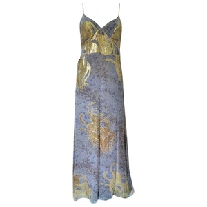 Vera wang lavender label silk boho coquette metallic floral evening dress xs 0 - Picture 1 of 23