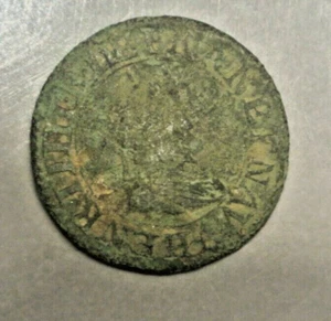 HENRI IV DOUBLE TOURNOIS 1607 A PATINE VERT EMER circula CANADA and LOUISIANE - Picture 1 of 2