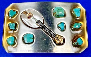 Guitar Banjo Domra - Truly One Of A Kind Turquoise MOP Shell Amazing Belt Buckle - Picture 1 of 22