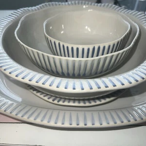 JULISKA Ceramics Sitio Stripe, Indigo: Cereal Bowel, Salad, Coupe, Srv Bwl, Plat - Picture 1 of 23