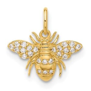 10K Yellow Gold Cubic Zirconia Bee Necklace Charm Pendant