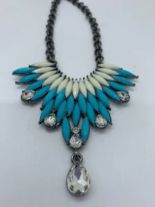 Amrita Singh Necklace Faux Turquoise Rhinestone Silvertone - Picture 1 of 12