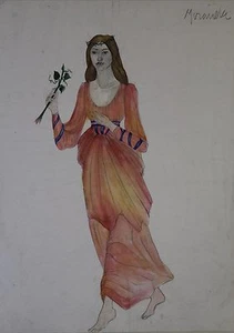 "THE TEMPEST de SHAKESPEARE : MIRANDA" Gouache sur papier entoilée C. LE COUEY - Picture 1 of 1