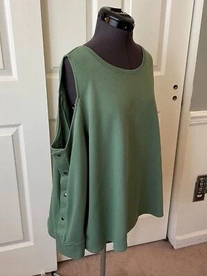 Blusa túnica VINCE CAMUTO verde gola redonda ombro frio manga longa encaixe 2X - Imagem 1 de 4