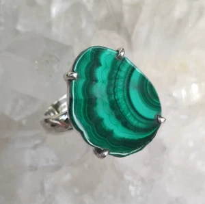 Anillo de malaquita maciza plata de ley 925 único hecho a mano talla 58 R2009 - Imagen 1 de 6