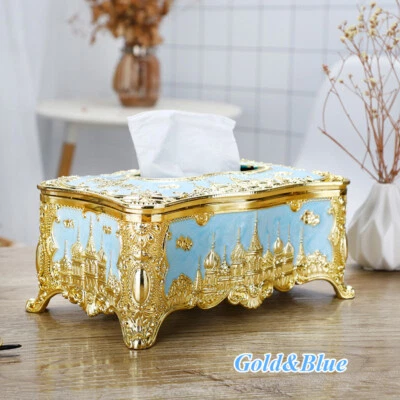 Vintage Luxury Gold Palace Tissue Box Paper Napkin Holder Case Hotel Car Office - Image 1 of 4