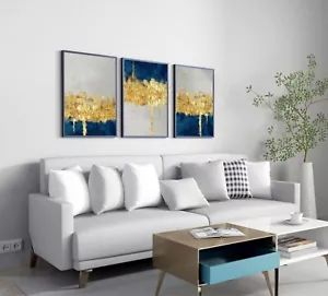 Stampa tela arte da parete marmo oro e blu dipinti astratti per arredamento casa - Foto 1 di 7