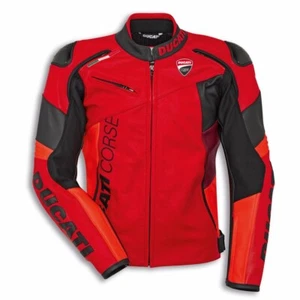 Ducati Corse C6 Red Black Men Motorcycle Leather Racing Jacket - Picture 1 of 3