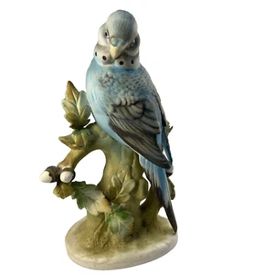 Lefton Parakeet KW465 Vintage Bird Hand Painted Porcelain Bisque Figurine Blue - Picture 1 of 22