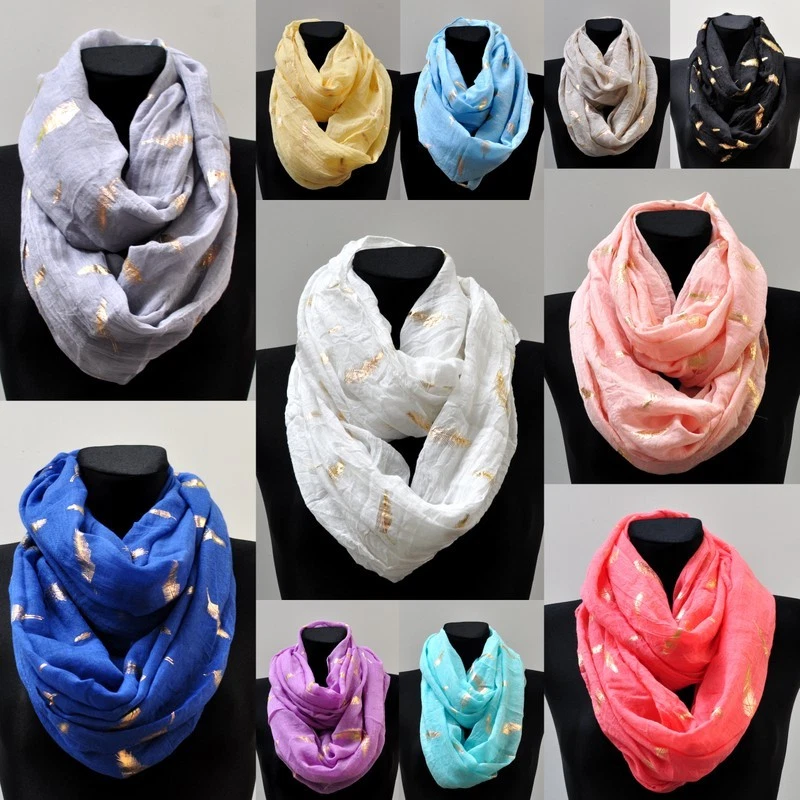 MARKENLOS Loop Schal Schlauchschal Rundschal Halstuch Tuch Halstücher Federmuster Gold UNI