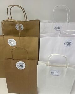 Personalised Baby Shower Twist Handle Kraft White Carrier Bags Thank You Gift