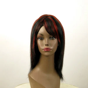 perruque afro 100% cheveux naturel mi long méchée noir/rouge ISA 01/1b410 - Imagen 1 de 8