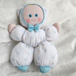 Fisher Price Slumber Babies Plush Stuffed Doll  White  Blue Teddy Bears 1989 Vtg