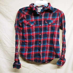 Wrangler Wrancher Shirts Boys Size M Medium Red & Blue Plaid Flannel Shirt - Picture 1 of 16