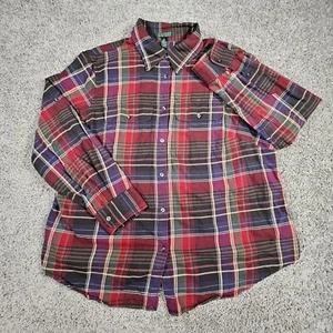 LRL Ralph Lauren Shirt Womens 1X Plaid Long Sleeve Button Madras Preppy Flannel - Picture 1 of 9