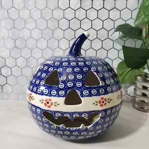 Boleslawiec Polish Pottery Pumpkin Jack O Lantern Luminary Fall Holiday Decor - Picture 1 of 12