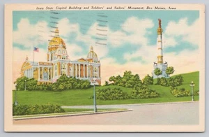 Edificio del Capitolio del Estado de Iowa y Monumento a los Soldados en Des Moines IA Postal - Imagen 1 de 2
