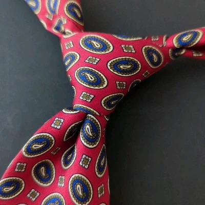 Corbata vintage años 90 Neiman Marcus para hombre rojo azul foulard 100 % seda satinada 3,25 x 56" Foto 1 de 4