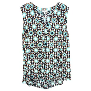 Top blusa Crown & Ivy taglie forti 2X stampa diamante senza maniche casual blu 524 - Foto 1 di 8
