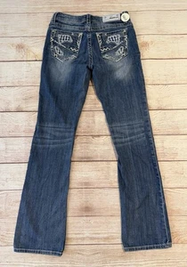 Grace in LA Womens Jeans Size 27 Blue Bootcut Embroidered Distressed Easy Fit - Picture 1 of 11