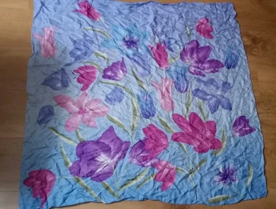 *Adrienne Landau* Silk Scarf Vibrant Pink & Purple & Blue Floral 34" X 35"  - Image 1 of 4