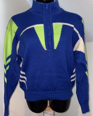 Obermeyer Mens Ski Sweater L Color Block Wool Blend  1/4 Zip Y2K Retro 90s - Image 1 of 4