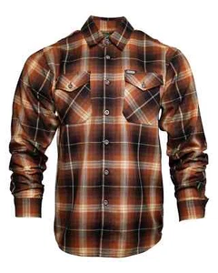 Camicia Dixxon Flanella "Irish Goodbye" Uomo XL Plaid Marrone Bottoni Manica Lunga - Foto 1 di 14
