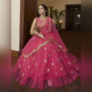 Fuschia Soft Net Designer Bollywood Lehenga Choli - Picture 1 of 12