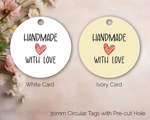 Round Card Tags Boho Heart Handmade With Love Scribble Wedding Craft Tag 216D - Picture 1 of 2