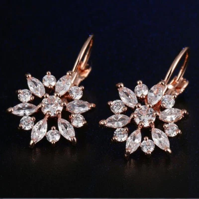 Valentine's Gift Flower Shaped Rainbow Topaz Gems Rose Gold Plated Stud Earrings - Image 1 of 4