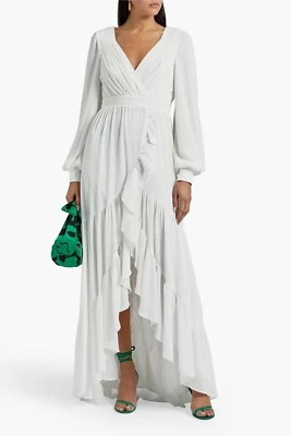 Badgley Mischka Ruffle Crepe Maxi Dress White Bridal Engagement - Image 1 of 3