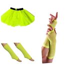 Womens Neon 3pc Tutu Skirt Fishnet Gloves Legwarmers 80s Hen Party Fancy Dress