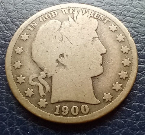 1900 S Barber Half Dollar - Old US 90% Silver 50 cent Coin - Free Shipping Cover